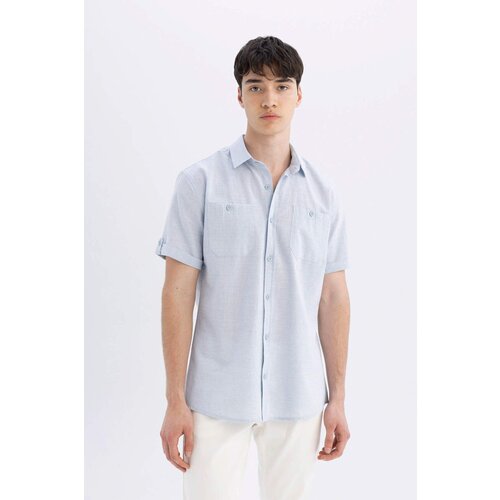 Defacto Slim Fit Polo Neck Linen Look Short Sleeve Shirt Cene