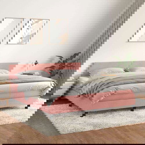  Box spring postelja z vzmetnico roza 160x200 cm žamet Slike