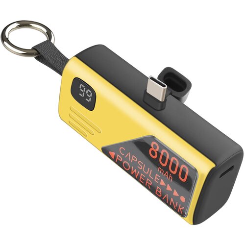 LINQ Mini Powerbank 8000mAh z vgrajenim USB-C priključkom in formatom obeska za ključe, Črna / Rumena, (5000190929) Cene
