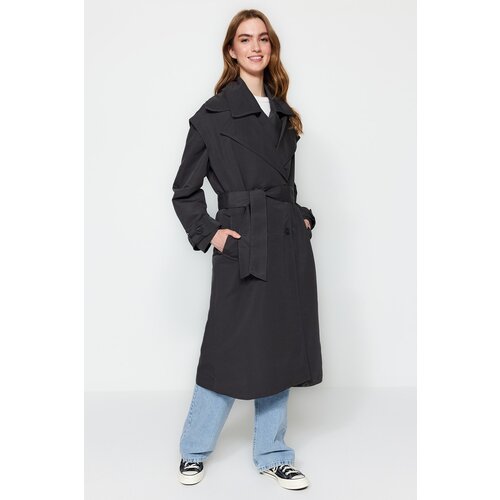 Trendyol Trench Coat - Gray - Double-breasted Slike