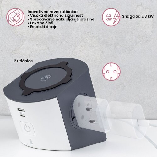 LG 694500 PRODUZNI BLOK SA BEZICNIM PUNJACEM 10W 2X2P+E 1XUSB-A 1XUSB-C INDIKACIJA 2M (TAUPE/T.SIVA) Cene