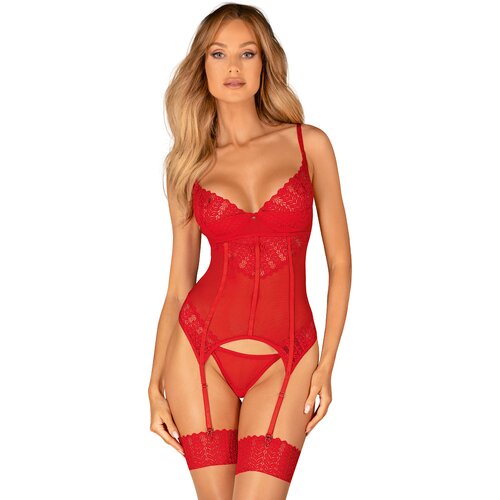 Obsessive Ingridia Corset &amp;amp; Thong Red M/L Slike