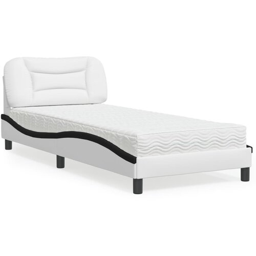 VidaXL Postelja z vzmetnico bela in črna 90x200 cm umetno usnje Slike