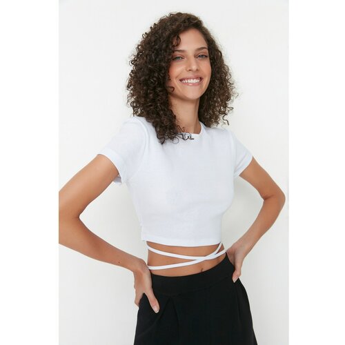 Trendyol White Tie Detailed Crop Camisole Knitted Blouse Slike