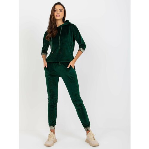 Fashion Hunters Dark green women's velor set with a sweatshirt Slike
