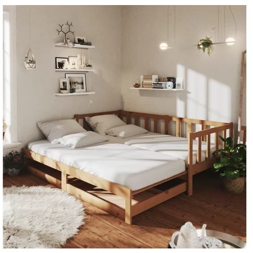  Izvlečna dnevna postelja 2x(90x200) cm medeno rjava borovina