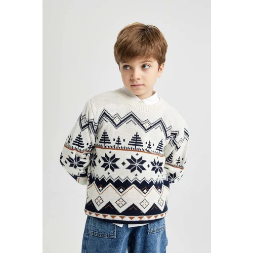 Defacto Boy's New Year's Themed Crew Neck Sweater