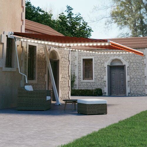 vidaXL Avtomatska tenda LED + senzor 400x300 cm oranžna/rjava Cene