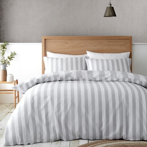 Catherine Lansfield Bijela/siva posteljina za bračni krevet/za produženi krevet 230x220 cm Cove Stripe &amp;ndash; Slike