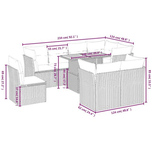  9-dijelni set vrtnih sofa s jastucima crni od poliratana Slike
