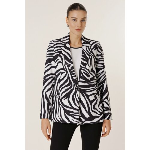 By Saygı One Button Lined Zebra Pattern Comfort Fit Jacket Cene
