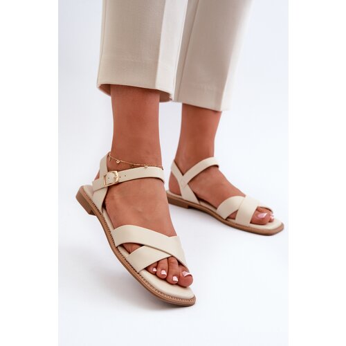 Kesi Flat women's sandals made of eco leather S.Barski Beige Slike