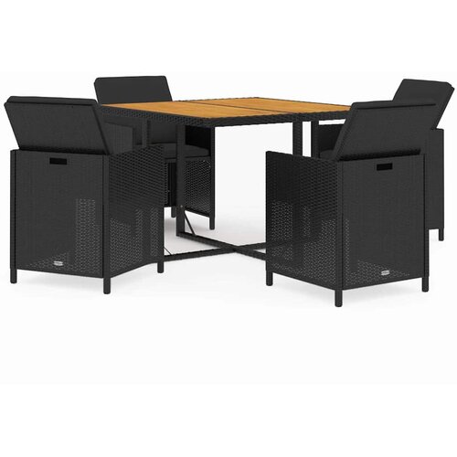  5-dijelni vrtni blagovaonski set s jastucima od poliratana crni Crna 109 cm table length Slike