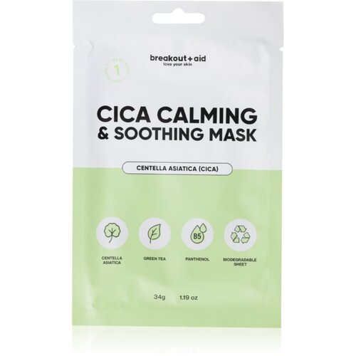 Breakout + aid Cica Calming &amp;amp; Soothing Mask pomirjevalna tekstilna maska 34 g Slike