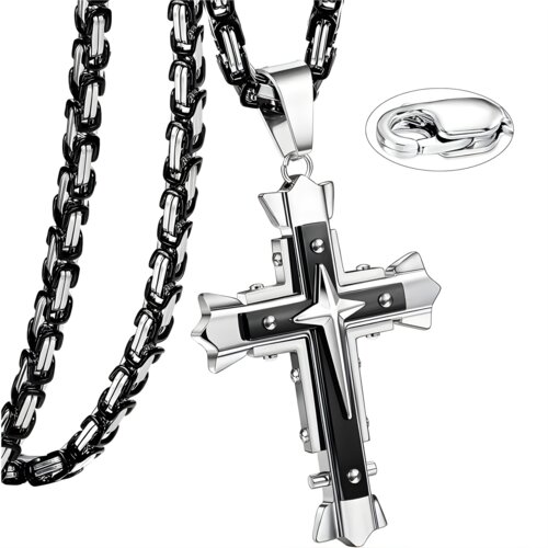 IZMAEL Mu&scaron;ka Ogrlica s Križem MJ-38723 - Crna / Srebrna / 60cm Cijene