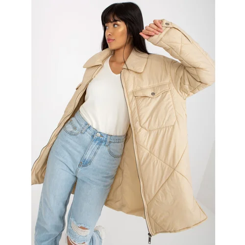 Fashion Hunters Light beige puffer jacket with quilting