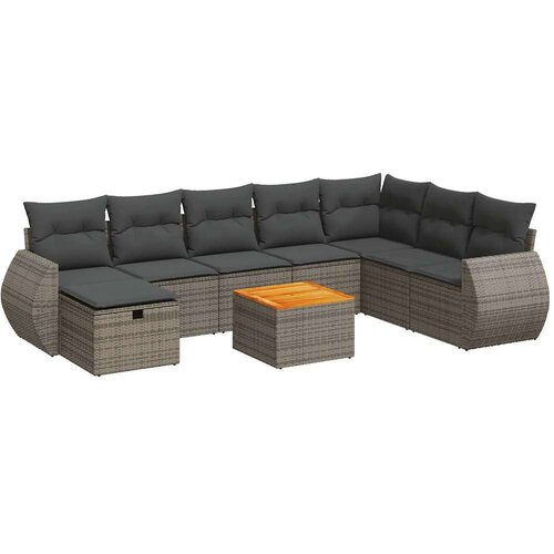 VidaXL 9-dijelni set vrtnih sofa od poliratana s jastucima sivi Slike