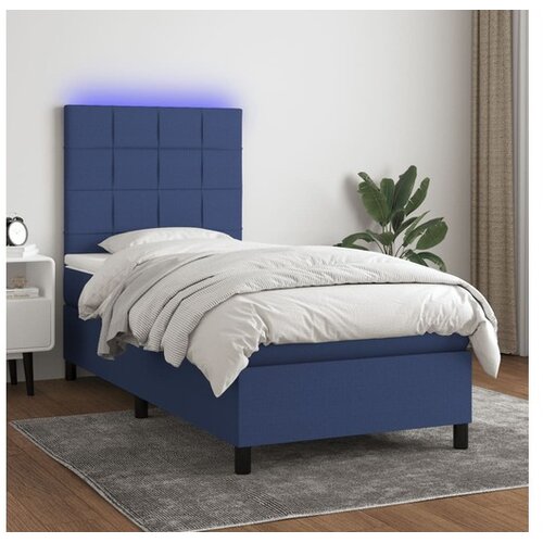  Box spring postelja z vzmetnico LED modra 90x200 cm blago Cene