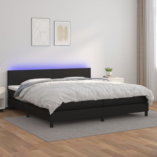 Krevet box spring s madracem LED crni 200x200cm od umjetne kože Slike