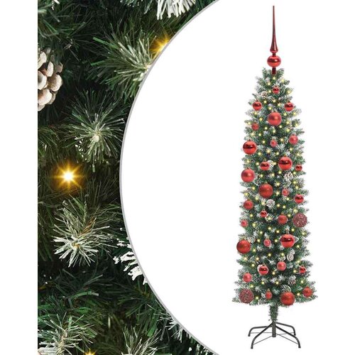 VidaXL Umjetno vitko božićno drvce s stalakom Zelena i bijela 150 cm Slike