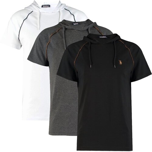 Dewberry TRIPLE SET T8570 HOODED MEN&amp;#039;S T-SHIRT-BLACK-WHITE-ANTHRACITE Slike