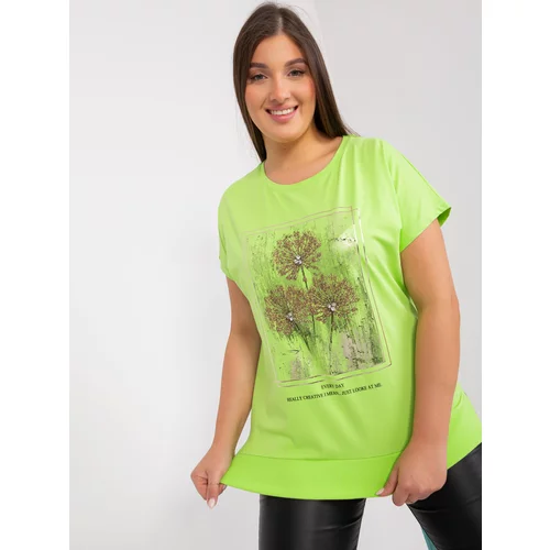 Fashion Hunters Light green blouse plus size with gemstone application