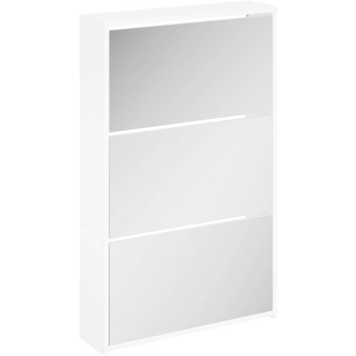  za cipele s ogledalom, 3-slojni, visoki sjaj, bijeli, 63x17x102,5 cm Slike