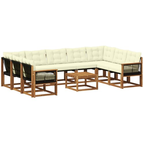 vidaXL Zunanja garnitura za sedenje 10 pcs Naravna in smetana, (5000281500) Cene
