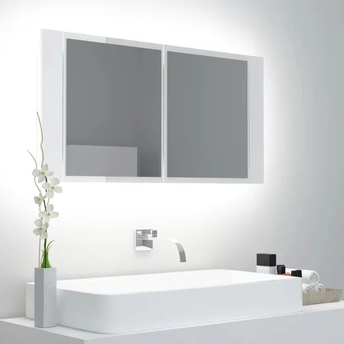 vidaXL LED kopalniška omarica z ogledalom visok sijaj bela 90x12x45 cm