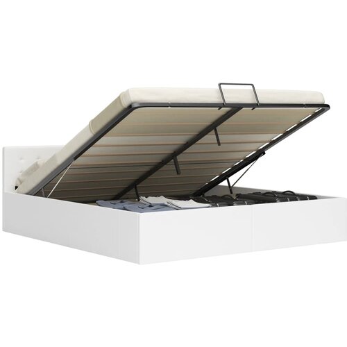 VidaXL Hidraulični okvir za krevet od umjetne kože bijeli 180 x 200 cm Slike