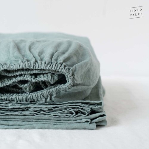 Linen Tales zelena lanena plahta 200x90 cm - linen tales Slike