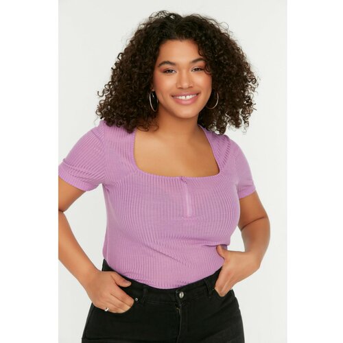 Trendyol ženska bluza Curve Lilac Zipper Knitted Slike