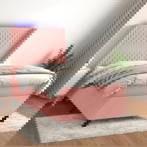 vidaXL Krevet box spring s madracem LED ružičasti 80x200 cm baršunasti Cijene