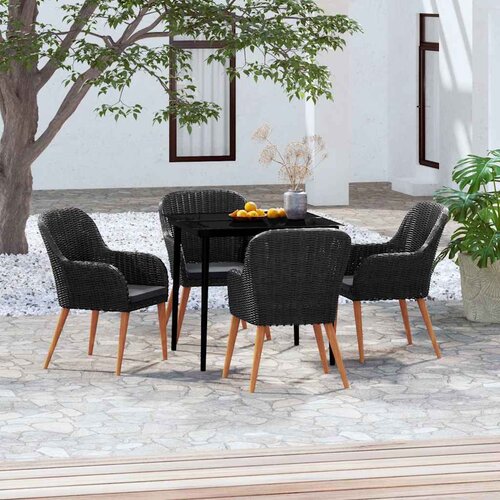  5-dijelni vrtni blagovaonski set s jastucima crni Crna Dužina stola 80 cm Cijene