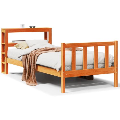 Maison Chic Posteljni okvir - Enojna postelja - Postelja za odrasle z vzglavjem vo&amp;scaron;čeno rjava 75x190 cm borovina, (21695726) Slike