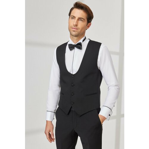 ALTINYILDIZ CLASSICS Men's Black Slim Fit Slim Fit U-neck Patterned Classic Vest Slike
