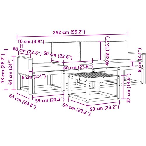  Set vanjskih sofa 5 kom. Prirodna i svjetlosiva Poliester Smeđa 59 x 59 x 37 cm Slike
