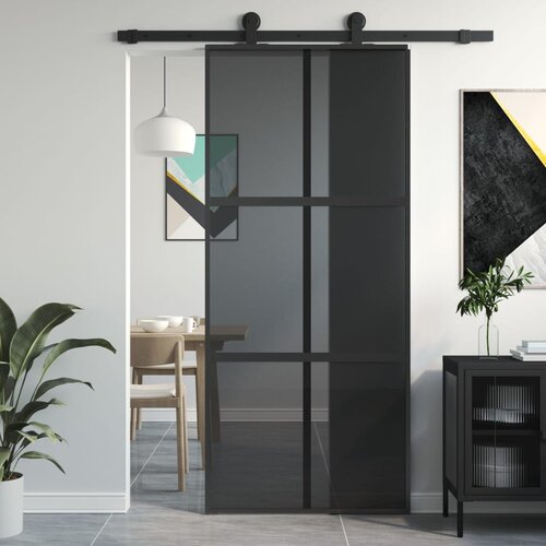 vidaXL Klizna vrata crna 90 x 205 cm od kaljenog stakla i aluminija Cijene