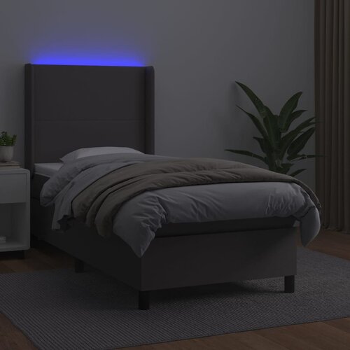  Krevet box spring s madracem LED sivi 90x200 cm od umjetne kože Slike