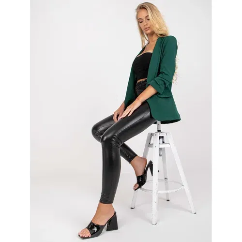 Fashion Hunters Dark green elegant jacket with ruffles from Adela