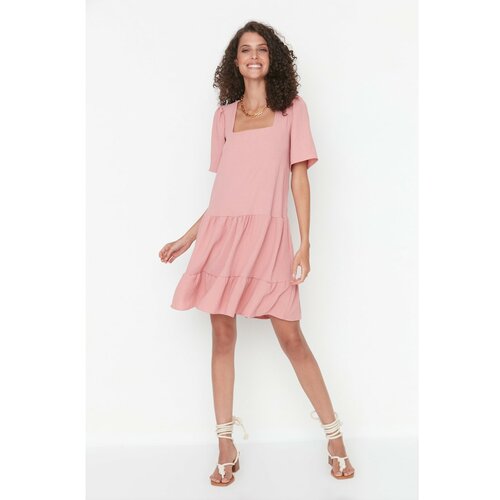 Trendyol Dried Rose Square Collar Dress Slike