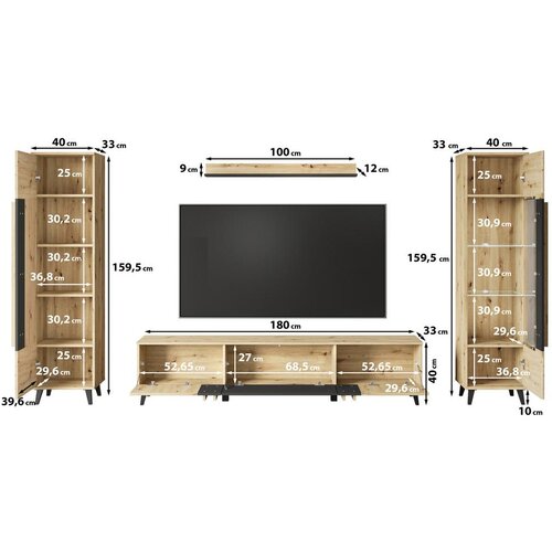 XXXL Dnevni Regal Helsinki 2, Črna, 4-Delno Slike