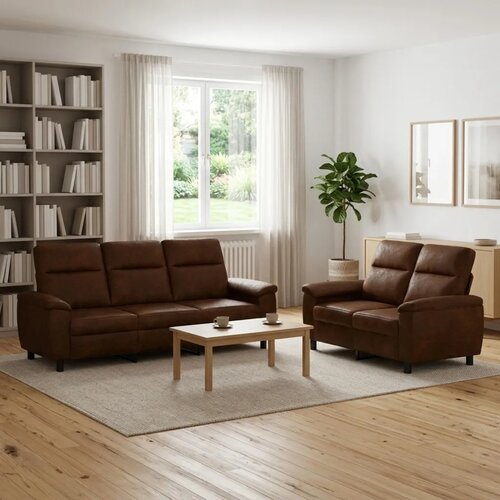  Set sofe 2 pcs Smeđa Umetnička suknja koža - Smeđa 2-sjedalo (120 cm) + 3-sjedalo Cene
