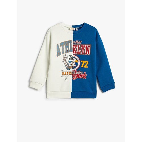 Koton College Sweatshirt Color Block Printed Crewneck, Raised Collar Slike