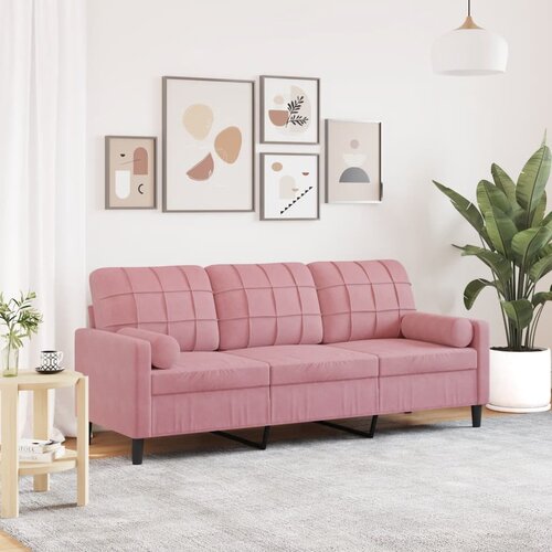 VidaXL Kavč trosed z okrasnimi blazinami roza 180 cm žamet Slike