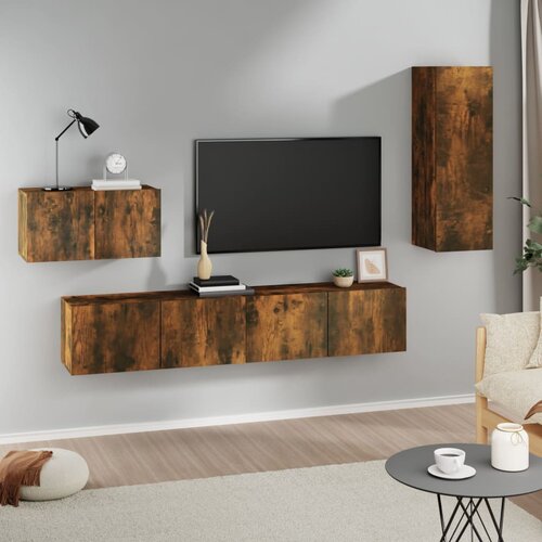 The Living Store Komplet TV omaric 4-delni dimljen hrast inženirski les - Komplet TV Omaric, (21374029) Cene