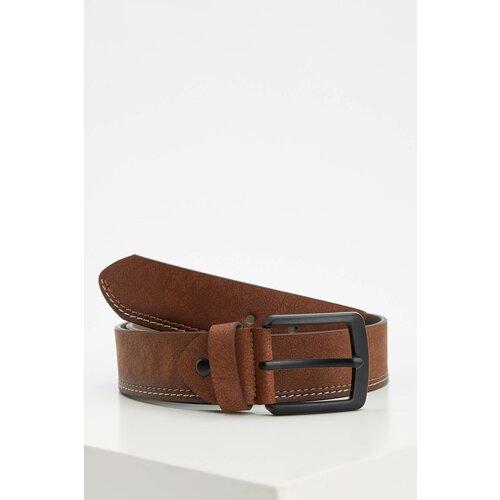 Defacto Men's Faux Leather Rectangle Buckle Single Belt Cene