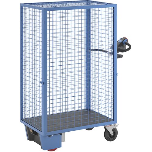 eurokraft pro nivojski voziček z električnim pogonom, mrežasta stena za obešanje, dxšxv 1470 x 730 x 1810 mm, svetlo modre barve Cene