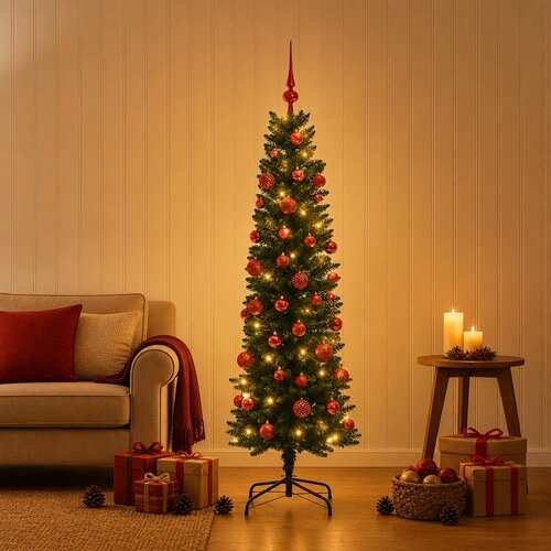  Umjetno usko božićno drvce s kuglicom 120 cm 150 LED lampica Slike