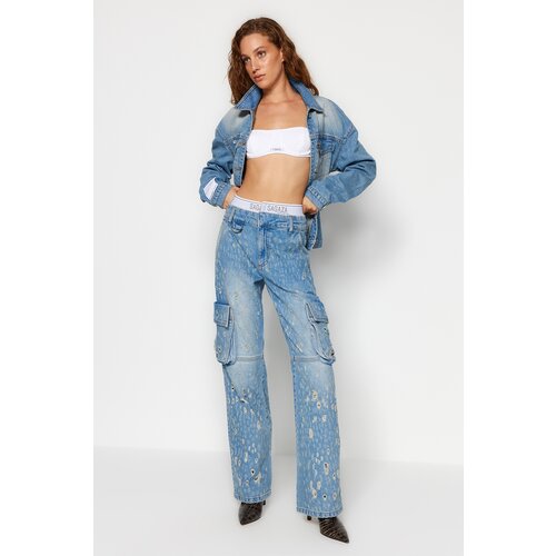 Trendyol X Sagaza Studio Blue Elastic Detail and Wearing Jeans Cene
